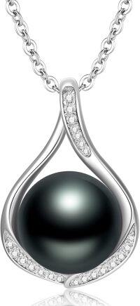 wholesale 925 Sterling Silver Black Tahitian Pearl Pendant Necklace with Cubic Zirconia Accents - Infinity Design 10mm 18+2 Chain Gift for Valentine's & Mother¡¯s Day-A2-Style 2