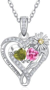 wholesale  Sterling Silver Daisy Heart Birthstone Necklace for Women -08-10-Aug-Oct