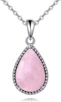 wholesale Sterling Silver Moss Agate Turquoise Larimar Aquamarine Opal Black Onyx Rose Quartz Moonstone Pendant Necklace-Rose Quartz