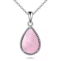 wholesale 925 Sterling Silver Moss Agate Turquoise Larimar Aquamarine Opal Black Onyx Rose Quartz Moonstone Pendant Necklace-Rose Quartz