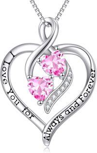 wholesale 925 Sterling Silver Forever Love Heart Birthstone Necklace for Women-Sliver-10-Oct Birthstone Necklace