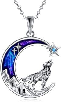 wholesale 925 Sterling Silver Wolf Moon Star Pendant Necklace for Women Gifts-Wolf necklace