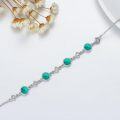 wholesale 925 Sterling Silver Green Turquoise and White CZ Beaded Chain Anklet for Women 7 + Extender-0-4