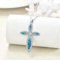wholesale 925 Sterling Silver Turquoise Inlay Cross Pendant Necklace - Religious  for Women & Men-0-2