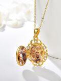 wholesale 925 Sterling Silver Plated Gold Metal Custom Photo Locket Pendant with Virgin Mary Design and Back Engraving - Personalized Religious Jewelry for Women & Men -0-1