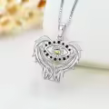 TOUPOP Sterling Silver Peridot Angel Wings Protection Pendant Necklace-0-2