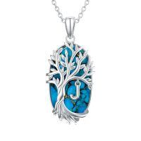 TOUPOP Sterling Silver Turquoise Family Tree Initial Pendant Necklace-undefined
