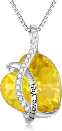 wholesale 925 Sterling Silver Austrian Crystal 12 Birthstone Heart Pendant Necklace for Women-L-November