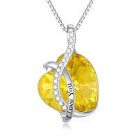 wholesale 925 Sterling Silver Heart Pendant With Red Stone And I Love You Text-L-November