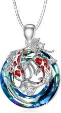wholesale 925 Sterling Silver Koi Fish Blue Crystal Pendant Necklace s for Women-0-0