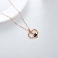 wholesale 14K Gold Black Enamel Dog Cat Paw Print Heart Pendant Necklace 17 Chain-0-5