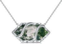 wholesale Sterling Silver Gemstone Hexagon Pendant Necklace-Moss Agate