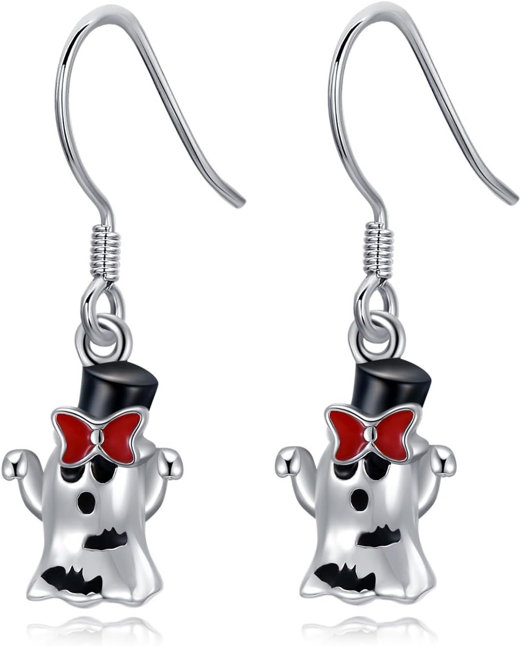 925 Sterling Silver Halloween Ghost Bow Tie Drop Dangle Earrings Gift for Women-0-0