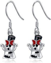 wholesale 925 Sterling Silver Halloween Ghost Bow Tie Drop Dangle Earrings Gift for Women-Ghost