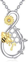 wholesale 925 Sterling Silver Honeycomb Bee Daisy Pendant Necklace for Women Girls  45cm Chain Length-0-0