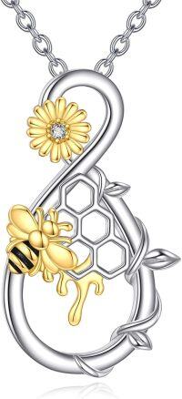 wholesale 925 Sterling Silver Honeycomb Bee Daisy Pendant Necklace for Women Girls  45cm Chain Length-Bee