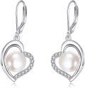 wholesale 925 Sterling Silver Pearl & Cubic Zirconia Heart Drop Earrings-0-0