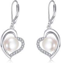 wholesale 925 Sterling Silver Pearl & Cubic Zirconia Heart Drop Earrings-Pearl