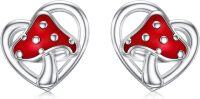 wholesale 925 Sterling Silver Mushroom Heart Stud Earrings for Women Gift Ideas-Red Mushroom