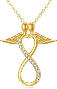 wholesale 10K Gold Angel Wing Infinity Love Heart Pendant Necklace for Women Gifts-Hug wings necklace