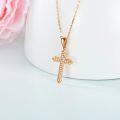wholesale 14K Gold Cubic Zirconia Cross Pendant Necklace for Women 28cm Long Chain-0-3