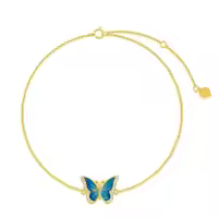 wholesale 14K Gold Blue Enamel Butterfly Charm Bracelet Wholesale for Women - Animal Lovers'-Yellow Gold