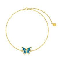 wholesale 14K Gold Chain with Blue Enamel Butterfly Charm Bracelet for Women - Animal Lovers' -Yellow Gold