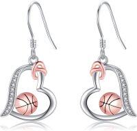 wholesale 925 Sterling Silver Heart-Shaped Pink Basketball Dangle Earrings Gift for Women-Basketball Earrings