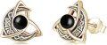 wholesale 925 Sterling Silver Celtic Moon Triquetra Stud Earrings w/ Black Onyx Stone - Vintage Irish  for Her-0-0