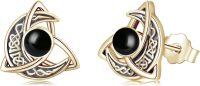wholesale 925 Sterling Silver Celtic Moon Triquetra Stud Earrings w/ Black Onyx Stone - Vintage Irish  for Her-M-Celtic Black Onyx