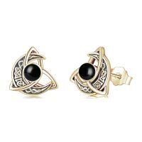 wholesale 925 Sterling Silver Gold Plated Celtic Knot Crescent Moon Black Onyx Stud Earrings-M-Celtic Black Onyx