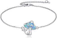 wholesale 925 Sterling Silver & Opal Mushroom Bracelet for Women - Adjustable 7.2 Inch Chain - Vitality & Life Power Symbol - Gift Ready-Mushroom