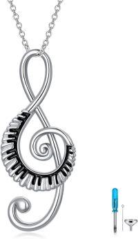 wholesale 925 Sterling Silver Treble Clef Musical Note Keepsake Memorial Urn Necklace with Funnel and Fill Tool Set - 3D Engraved Charm Pendant for Ashes or Hair Memorials-Music