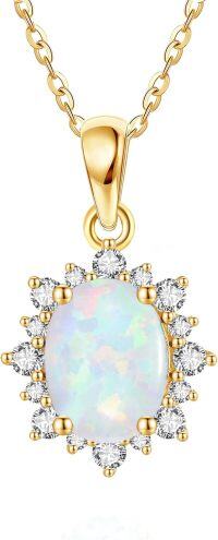 wholesale 14K Solid Gold Simulated Emerald Sapphire Ruby Opal Amethyst Blue Topaz Olivine Dainty Pendant Necklace Moissanite Jewelry Gifts-White Opal