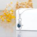 wholesale 925 Sterling Silver Teardrop Blue Topaz and Cubic Zirconia Cat Pendant Necklace 18+2 Chain for Women-0-1