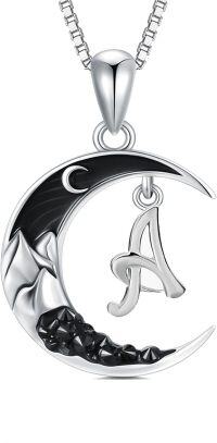 wholesale Sterling Silver Black Moon A Z Initial Necklace 26 Letter Pendant-Letter-A