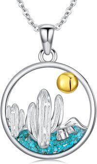 wholesale 925 Sterling Silver Turquoise Western Horseshoe Cowboy Boot Cactus Pendant Necklace for Women-Cactus