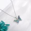 wholesale 925 Sterling Silver Blue Green Abalone Shell Butterfly Crystal Pendant Necklace for Women-0-3
