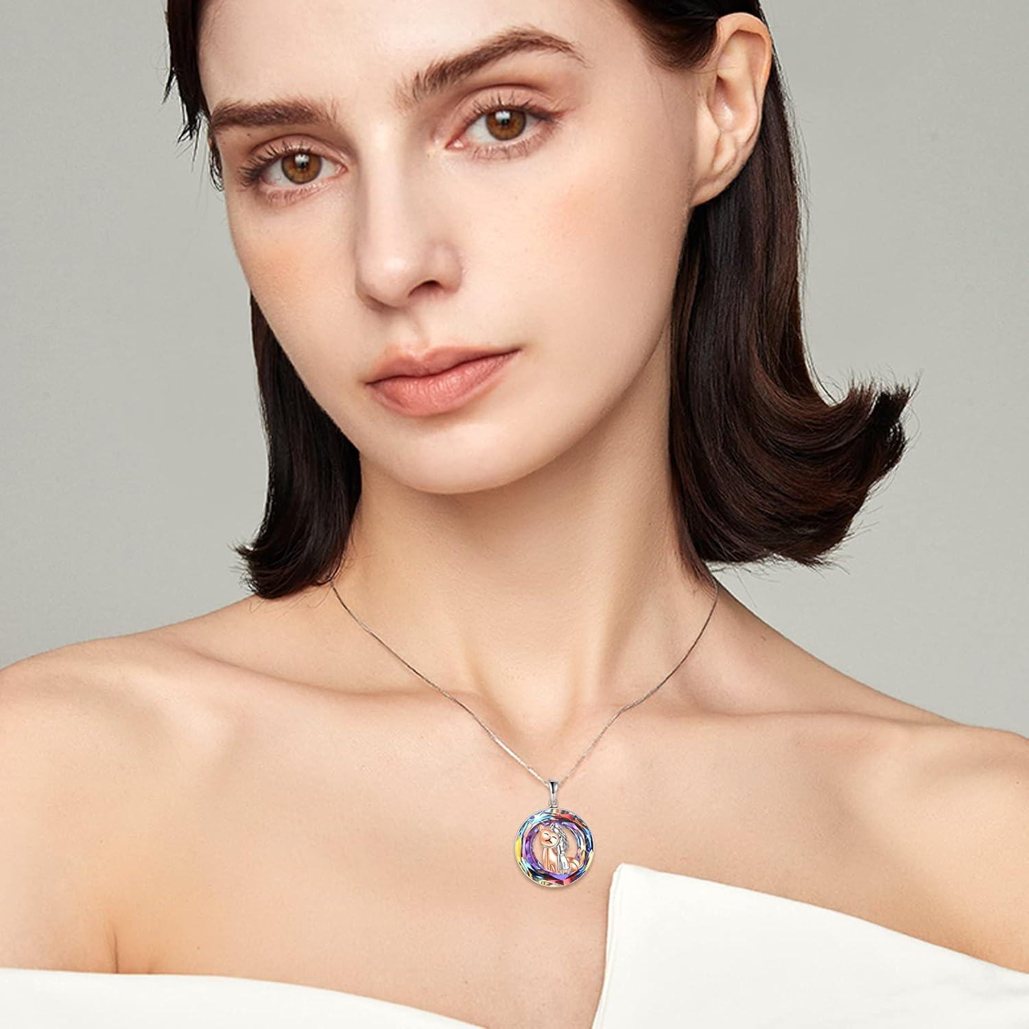 wholesale 925 Sterling Silver Round Crystal Girl Hugging Cat Pendant Necklace for Women and Girls-0-1