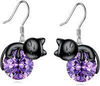 wholesale 14K Gold Pink Crystal Black Cat Pendant Necklace for Women Cats Lover-C-2-Black Cat February