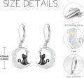 wholesale 925 Sterling Silver Opal Crescent Moon Black Cat Dangle Earrings for Women-0-3
