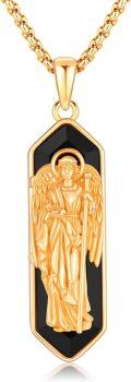 wholesale Gold 925 Sterling Silver Black Onyx Saint Michael Pendant Necklace for Men Women 24 Chain  Idea-0-0