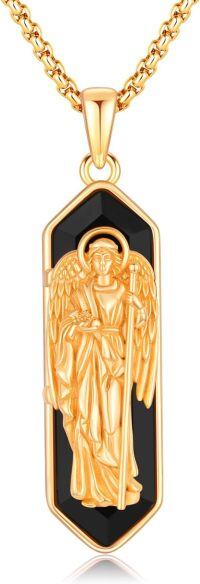 wholesale Gold 925 Sterling Silver Black Onyx Saint Michael Pendant Necklace for Men Women 24 Chain  Idea-St Raphael