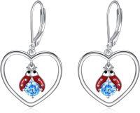 wholesale 925 Sterling Silver Heart-Shaped Blue Crystal Ladybug Drop Earrings for Women-Ladybug Earrings