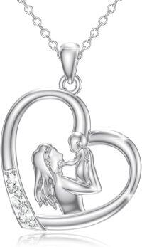 wholesale 925 Sterling Silver Mother and Child Heart Pendant Necklace with Cubic Zirconia for Women-Mother 2