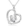 wholesale 925 Sterling Silver Mother and Child Heart Pendant Necklace with Cubic Zirconia for Women-0-0