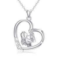 wholesale 925 Sterling Silver Mother and Child Heart Pendant Necklace with Cubic Zirconia for Women-Mother 2