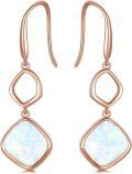 wholesale 925 Sterling Silver White Opal Rose Gold Plated Dangle Earrings October Birthstone-0-0