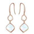 wholesale 925 Sterling Silver White Opal Rose Gold Plated Dangle Earrings October Birthstone-0-0