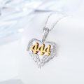 wholesale 925 Sterling Silver Angel Number 444 Heart Wings Pendant with Cubic Zirconia on 18+2 Chain-0-1